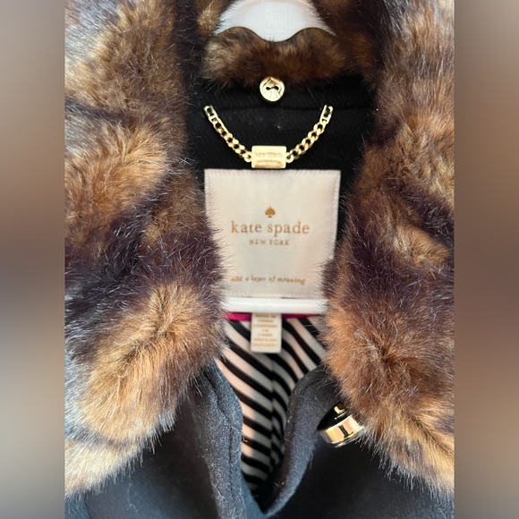 Kate Spade Wool Peacoat with Mink Faux Fur Collar - Picture 3 of 8